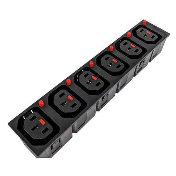 C13 Locking Receptacle 6 Tier 6.3mm Terminal, 1.5mm Panel Thickness - Black IEC-Lock Part #: PA135015BK6