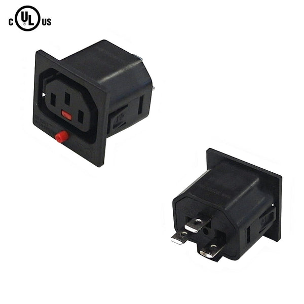 C13 Locking Receptacle 6.3mm Terminal, 1.5mm Panel Thickness - Black IEC-Lock Part #: PA135015BK1