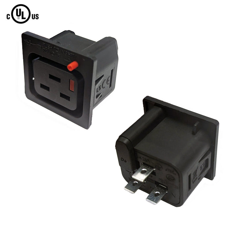 C19 Locking Receptacle 6.3mm Terminal, 1.5mm Panel Thickness - Black (IEC-Lock Part