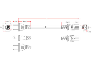 NEMA 1-15P to IEC C7 Polarized Power Cable - 18AWG - SPT-2