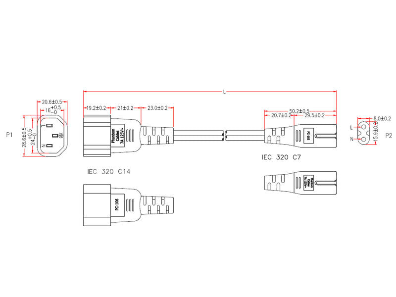 C14 to IEC C7 Power Cable - SPT-2