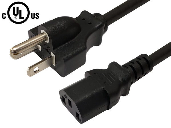 NEMA 5-20P to IEC C13 Power Cable -14AWG (15A 125V) - SJT Jacket