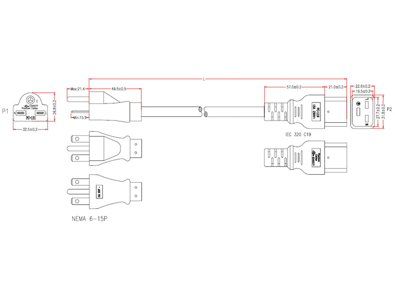 6-15P to C19 Power Cable - SJT