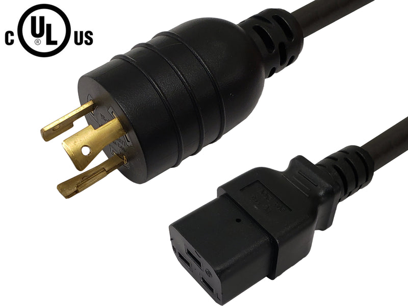 NEMA L6-20P to IEC C19 Power Cable - 12AWG (20A 250V) - SJT Jacket