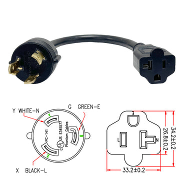 1ft NEMA L5-30P to NEMA 5-20R Power Cable - 12AWG - SJT Jacket (20A 12