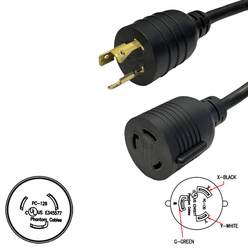 1ft NEMA L6-20P to NEMA L6-30R Power Cable - 12AWG - SJT (250V 20A)