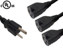 NEMA 5-15P to 3x NEMA 5-15R Power Splitter Cable - SJT