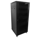 27U A/V and Networking Cabinet - Pre-Loaded with Fan Top, 5 Shelves & Blank Panels - Tapped Rails - Black