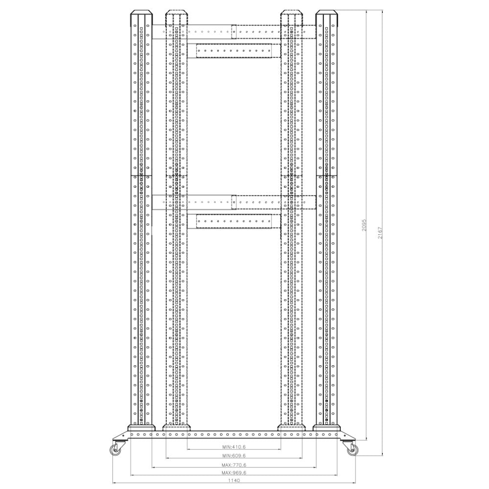 Four Post Relay Rack - 19 inch 42U, Square hole, Depth 24-36 inch
