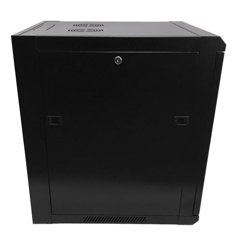 Wall Mount Cabinet 12U x 19.5 inch Usable Depth - Glass Door - Black