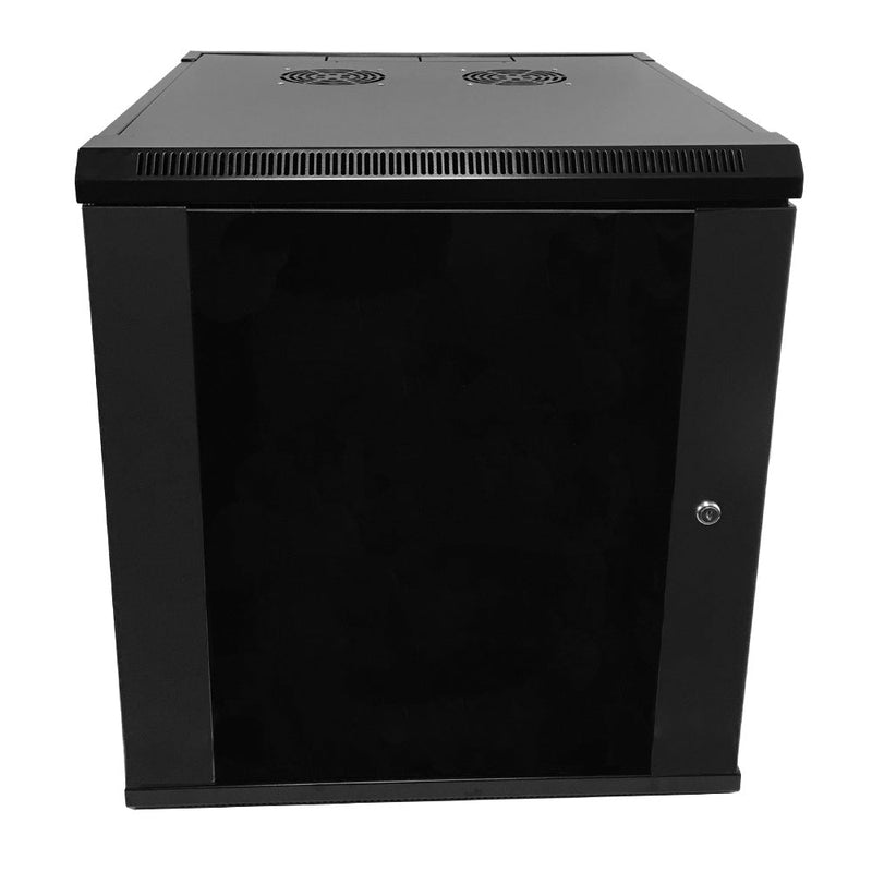 Wall Mount Cabinet 12U x 19.5 inch Usable Depth Glass Door - Black