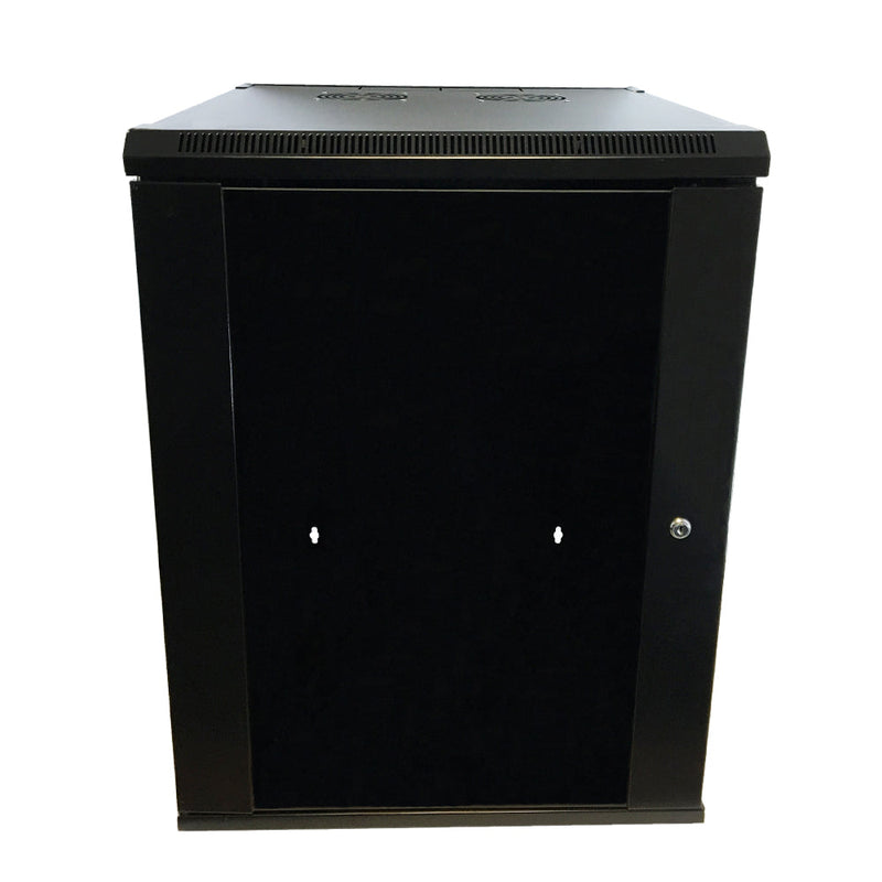 Wall Mount Cabinet 15U x 19.5 inch Usable Depth, Glass Door - Black