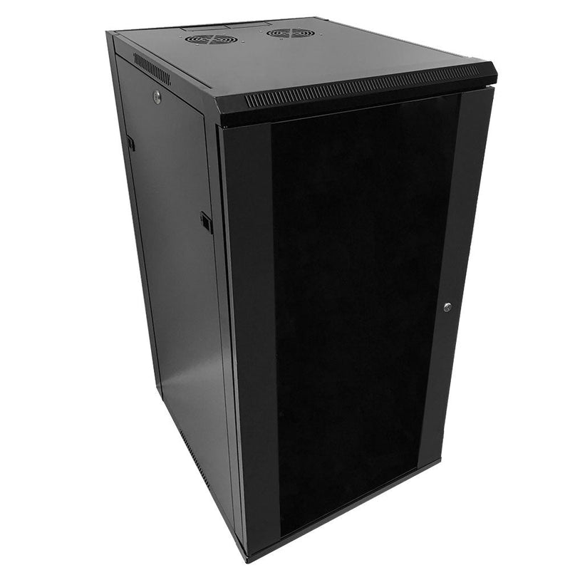 Wall Mount Cabinet 22U x 23 inch Usable Depth, Glass Door - Black