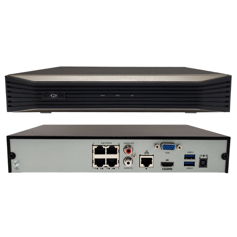 4-Channel IP NVR 4K 80Mbps 4x PoE 1x SATA - 1U