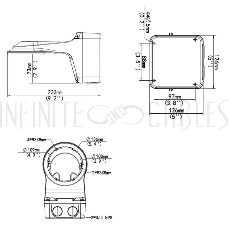 Wall Mounting Bracket with Junction Box for IP Turrets and Varifocal Cameras - White