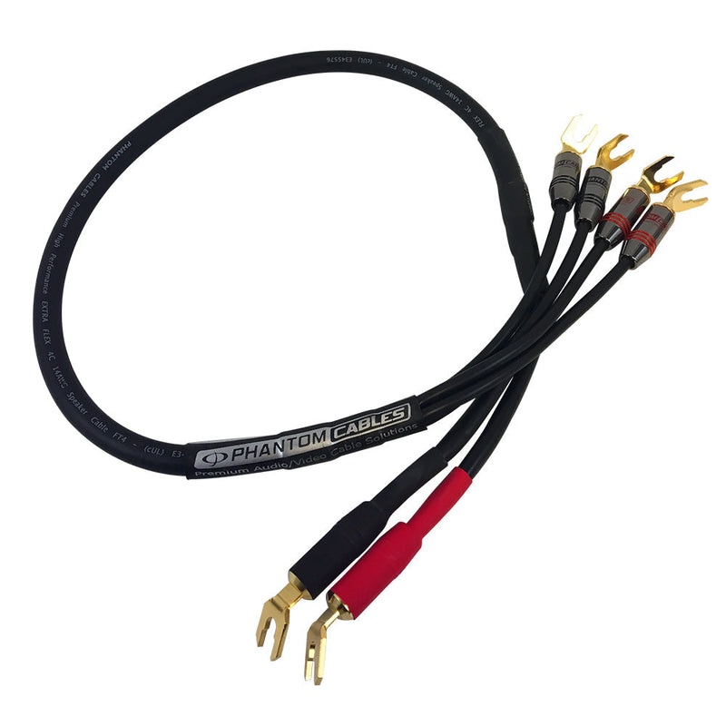 Premium Phantom Cables Spade Lug Bi-Wire Speaker Cable 14AWG FT4
