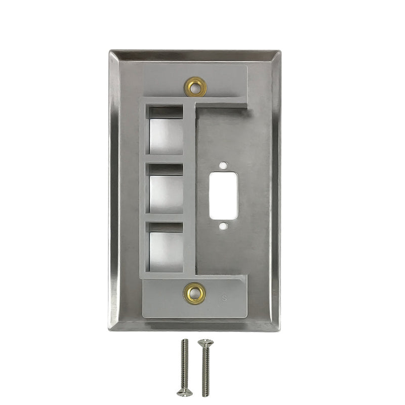 1-Port DB9 size cutout + 3 x Keystone Stainless Steel Wall Plate