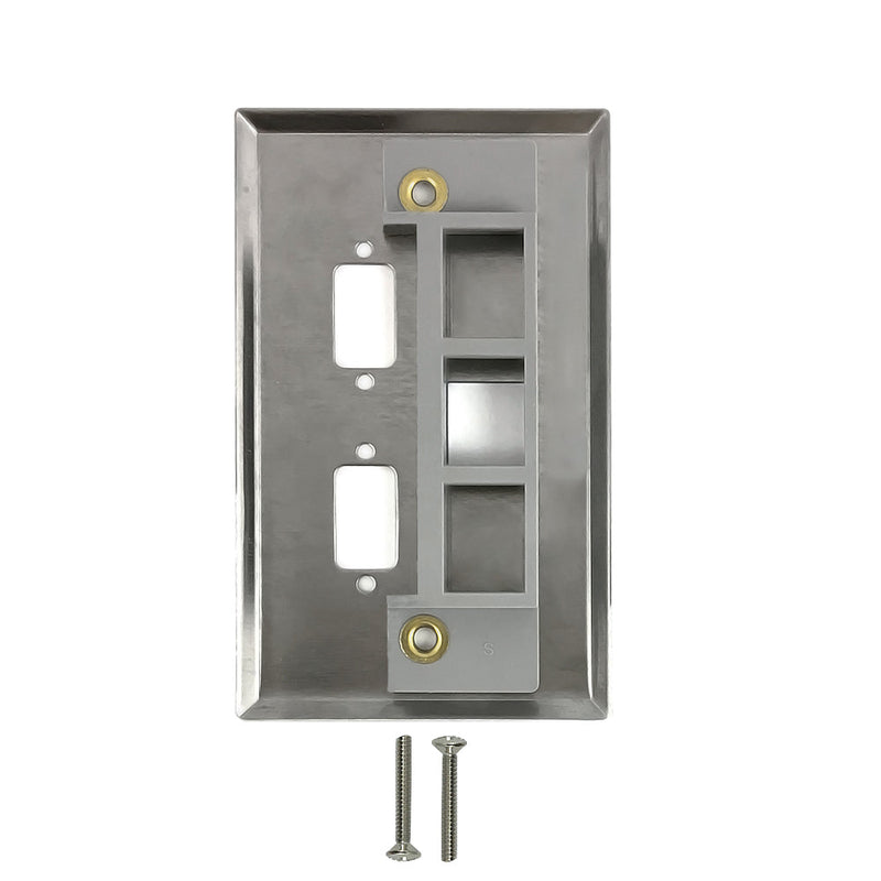 Wall plate Single Gang, 2x DB9, 1x Keystone - Stainless Steel