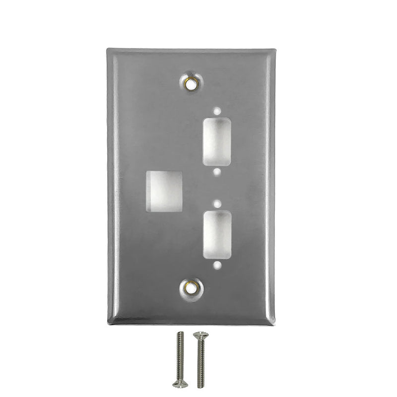 Wall plate Single Gang, 2x DB9, 1x Keystone - Stainless Steel