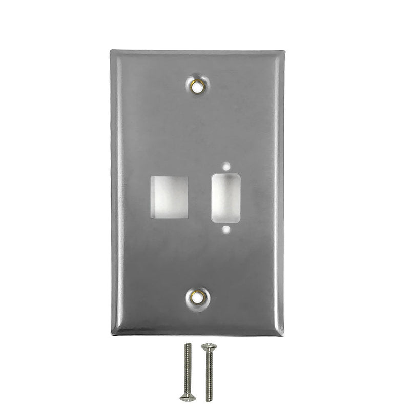 Wall Plate Single Gang, DB9, 1x Keystone - Stainless Steel