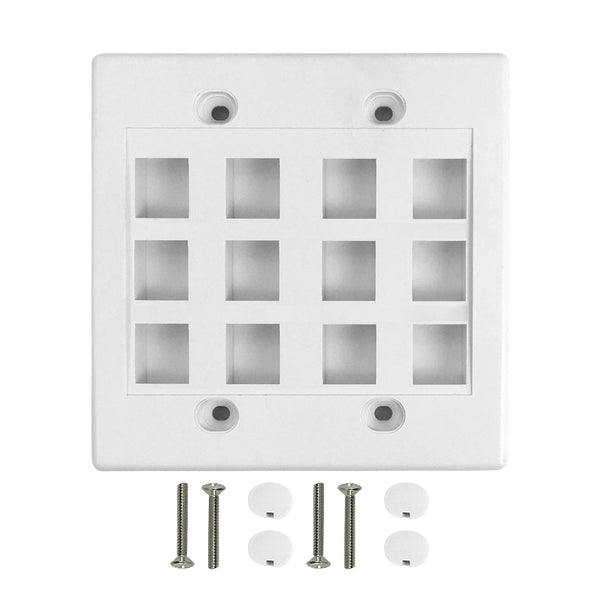 Wall Plate, 12-Port Keystone Double Gang - White