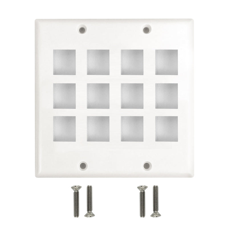 Wall Plate Flush Style, 12-Port Keystone Double Gang - White