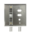 Double Gang, 2 x ICDB Size Cutout , 1 x 3/8 inch Hole, 1 x Keystone Stainless Steel Wall Plate