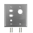 Double Gang, 2 x ICDB Size Cutout , 1 x 3/8 inch Hole, 1 x D-Cut Stainless Steel Wall Plate