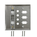 Double Gang, 3 x ICDB Size Cutout , 4 x 3/8 inch Hole, 2 x Keystone Stainless Steel Wall Plate