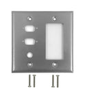 Double Gang, 2 x ICDB Size Cutout , 1 x 3/8 inch Hole, 1 x Decora Stainless Steel Wall Plate