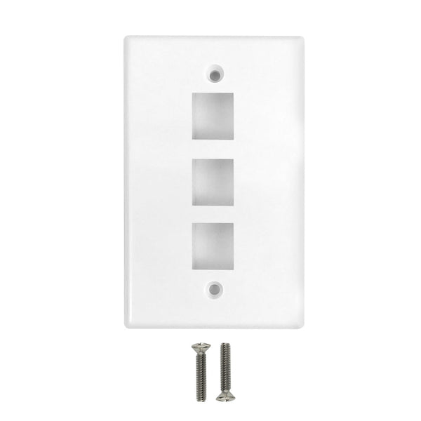 Wall Plate Flush Style, 3-Port Single Gang Keystone - White