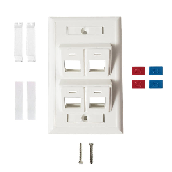 Wall Plate, 4-Port Angled Keystone - White