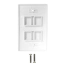 Wall Plate Flush Style, 4-Port Single Gang Keystone - White