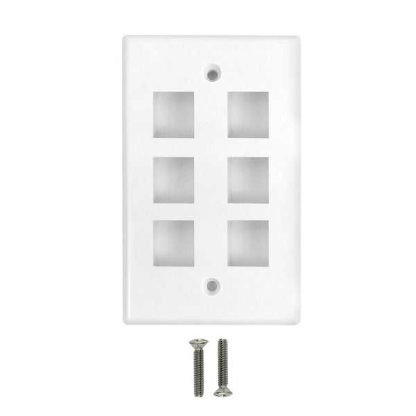 Wall Plate Flush Style, 6-Port Single Gang Keystone - White