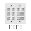 Wall Plate, 8-Port Keystone + 2-Port Dual Keystone, Double Gang - White