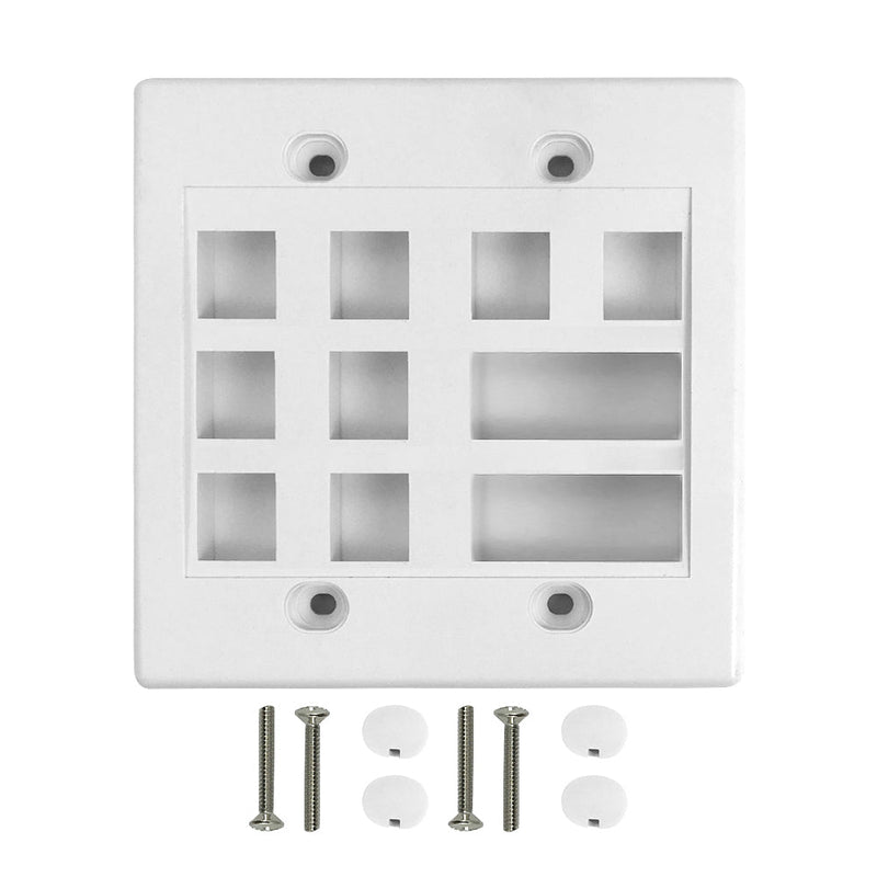 Wall Plate, 8-Port Keystone + 2-Port Dual Keystone, Double Gang - White