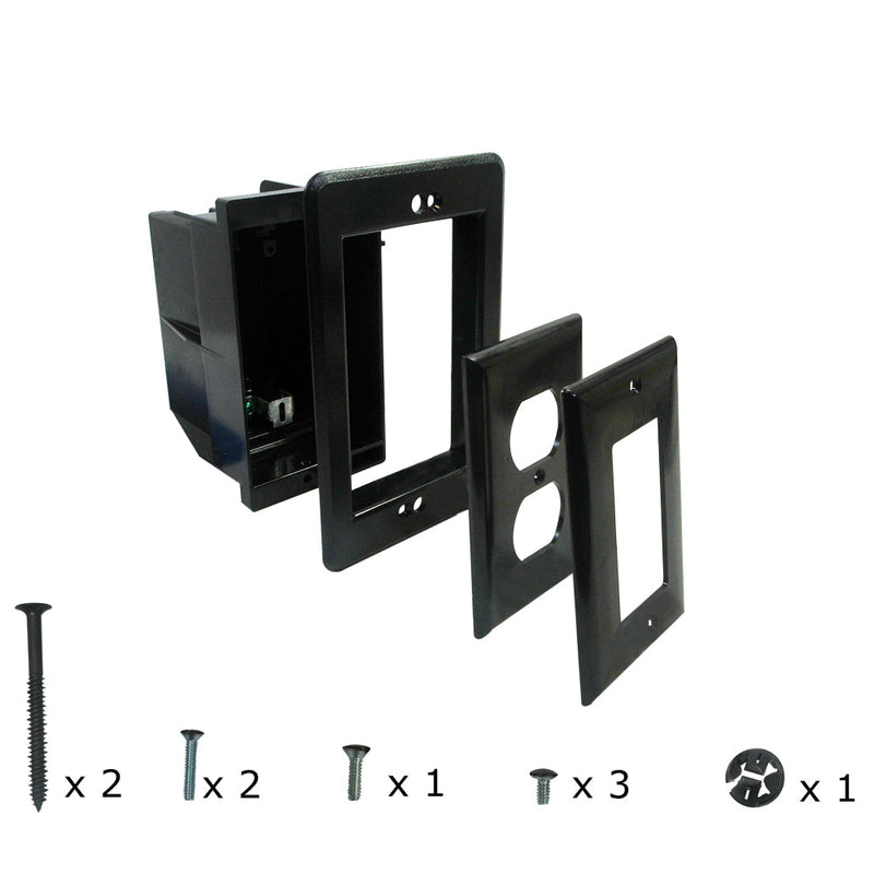 Recessed Box, Single Gang Enclosed Back for A/V or Power - Black