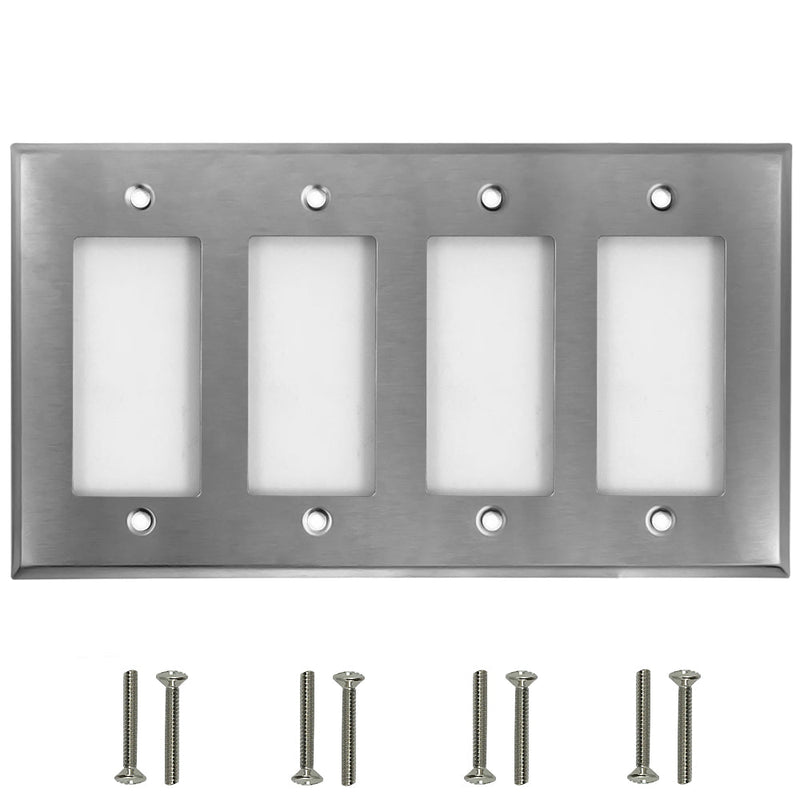 Decora Four Gang Wall Plate - Stainless Steel
