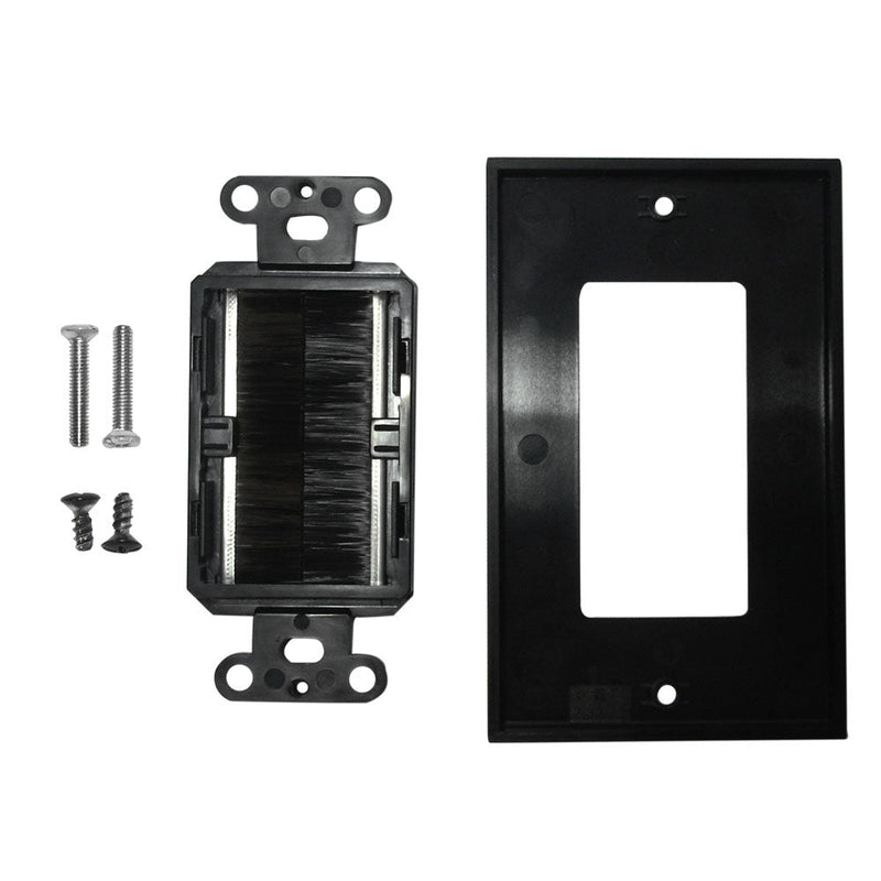 Cable Pass-through Wall Plate, Brush Style, Single Gang Decora - Black