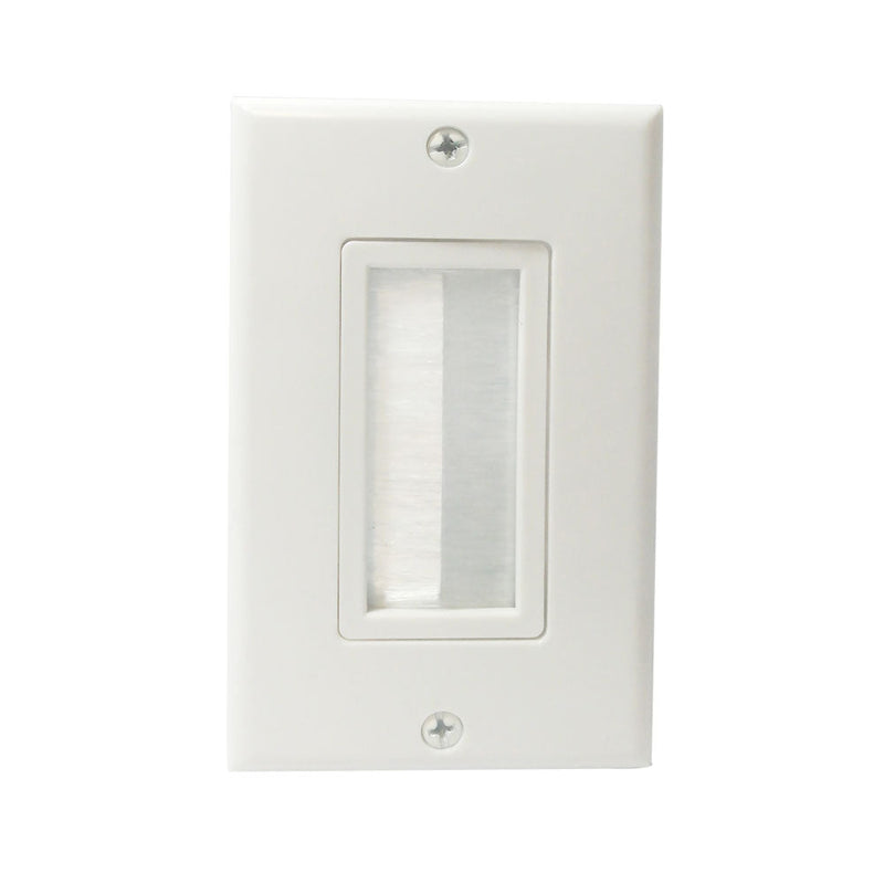 Cable Pass-through Wall Plate, Brush Style, Single Gang Decora - White