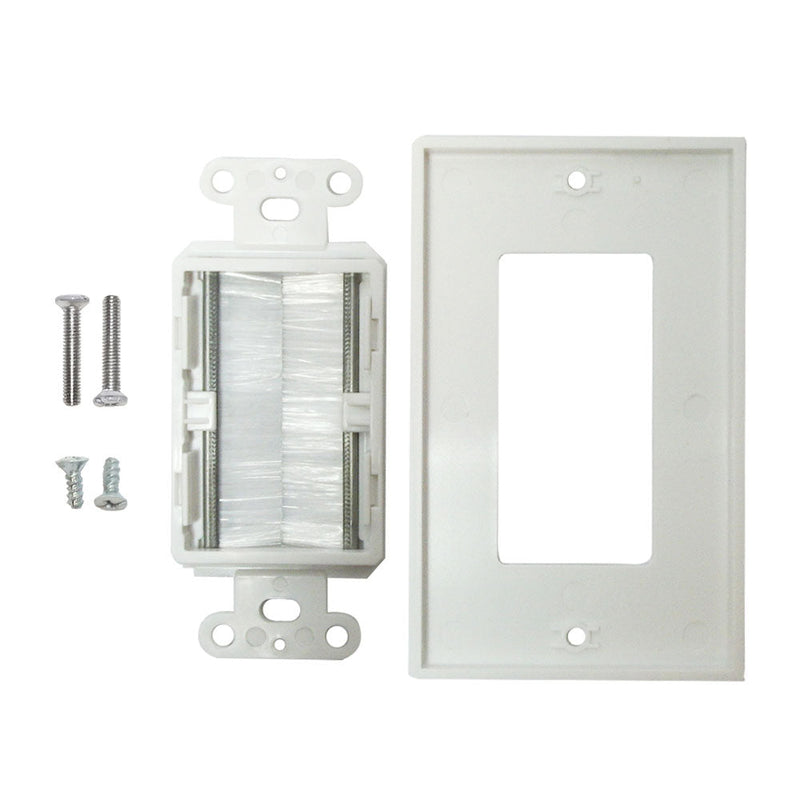 Cable Pass-through Wall Plate, Brush Style, Single Gang Decora - White