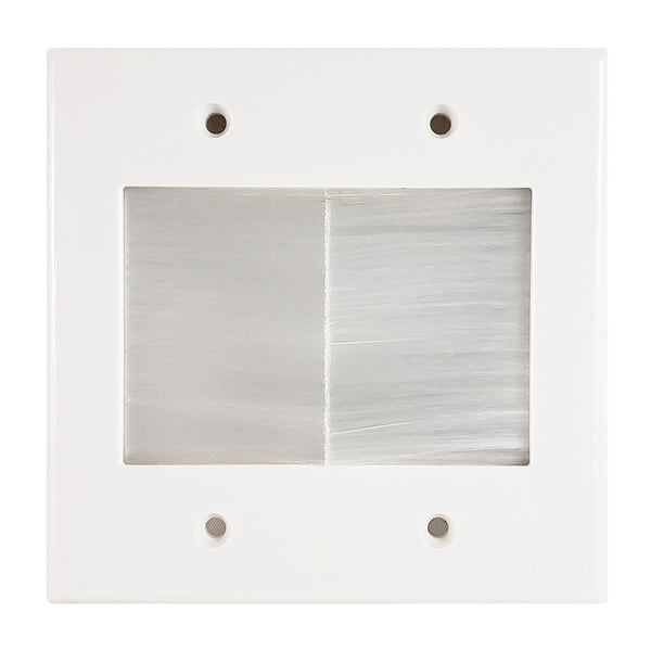 Cable Pass-through Wall Plate, Brush Style, Double Gang Decora - White