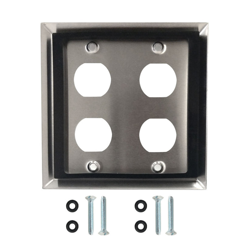 Double Gang Wall Plate 4x Ethernet Bulkhead Hole IP44 Rated - Stainless Steel