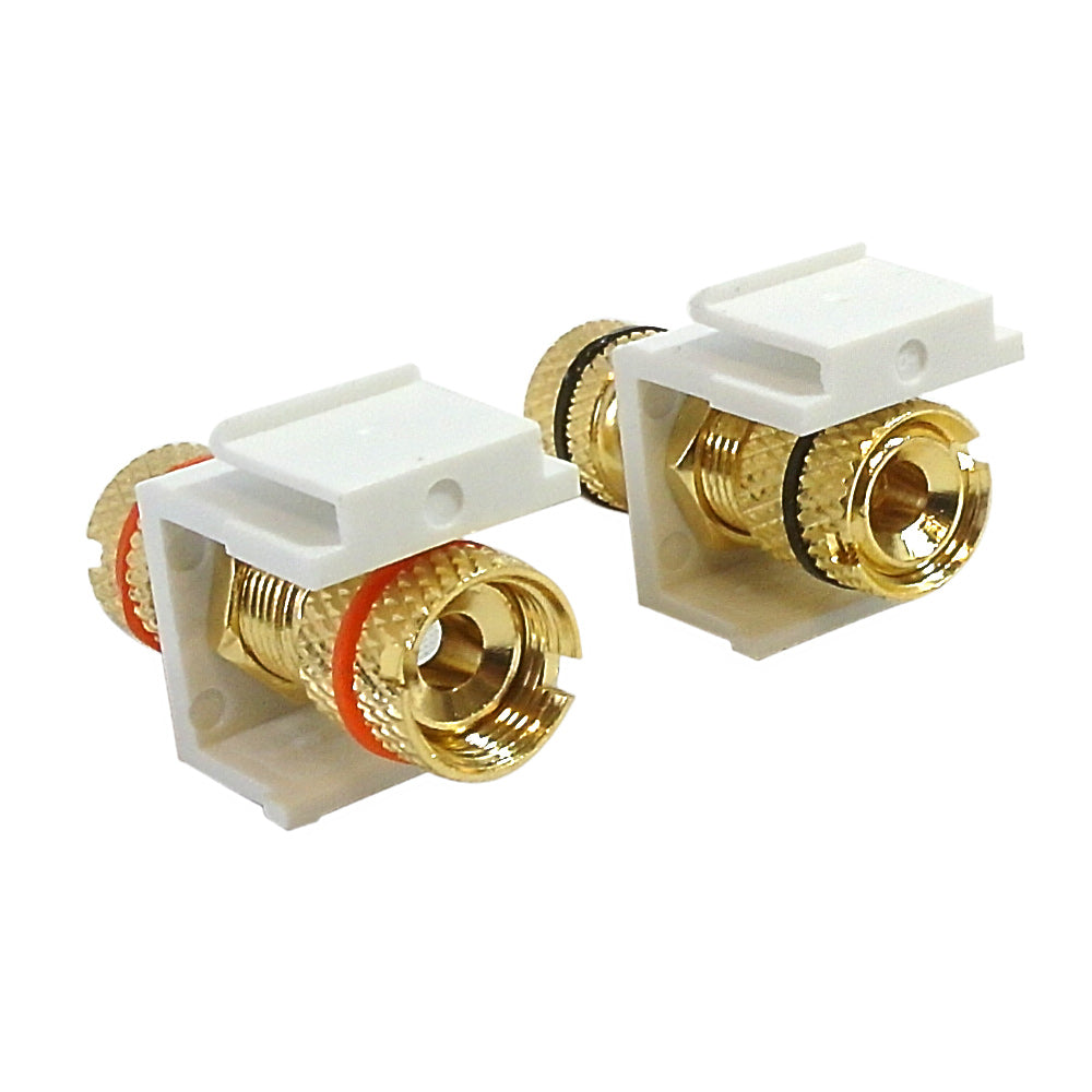 Banana Clip Female/Female Keystone wall plate Insert (Pair, Black/Red), Gold Plated - White
