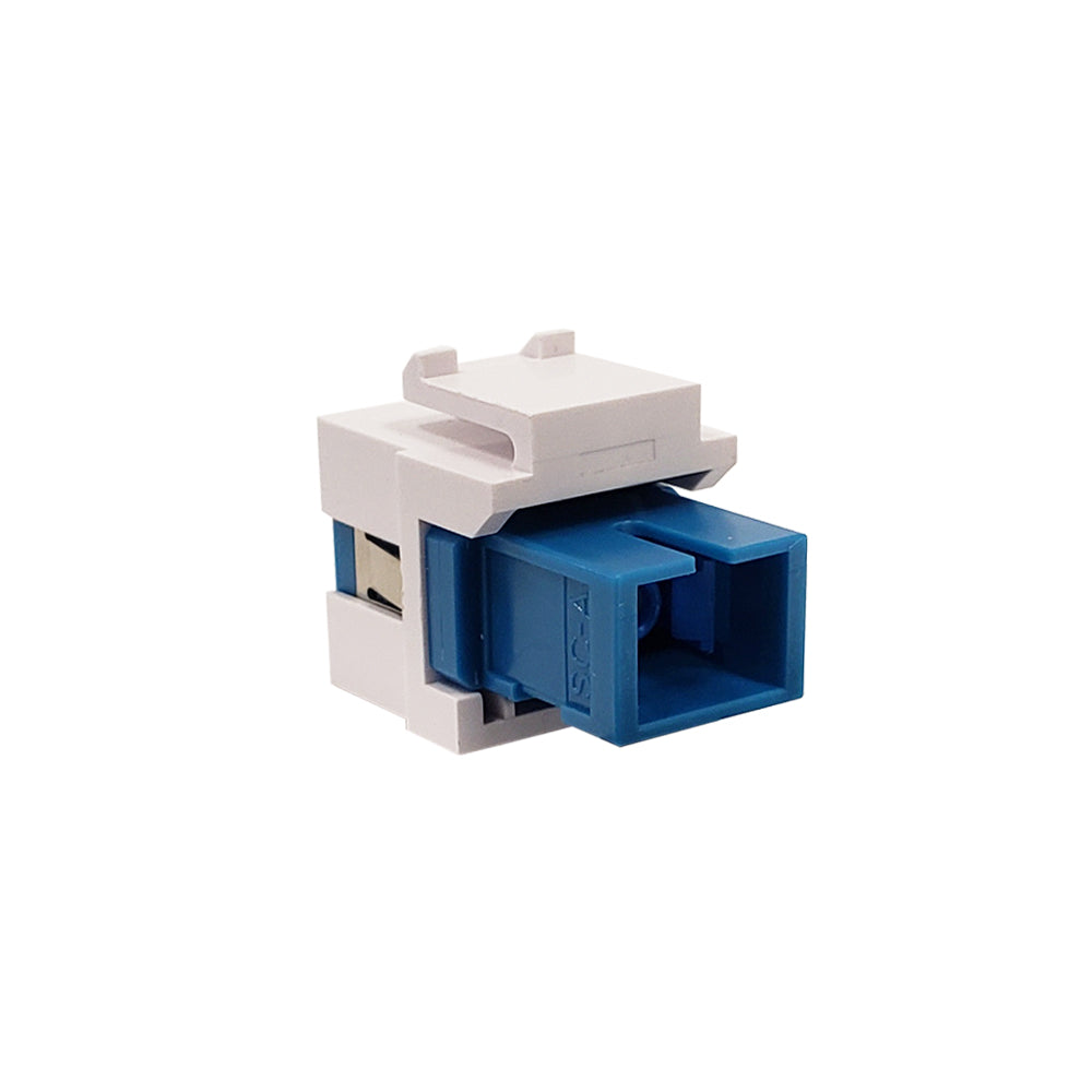 SC/SC Keystone Wall Plate Insert White- Singlemode UPC Simplex - Blue