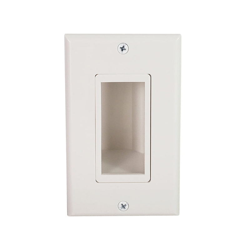Cable Pass-Through Plate with built-in Wall Clip Side Exit Single Gang - White