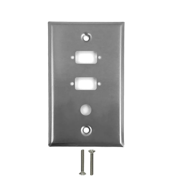 2-Port DB9 size cutout + 3/8 inch hole Stainless Steel Wall Plate