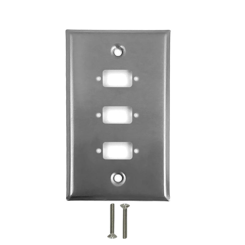3-Port DB9 size cutout Stainless Steel Wall Plate