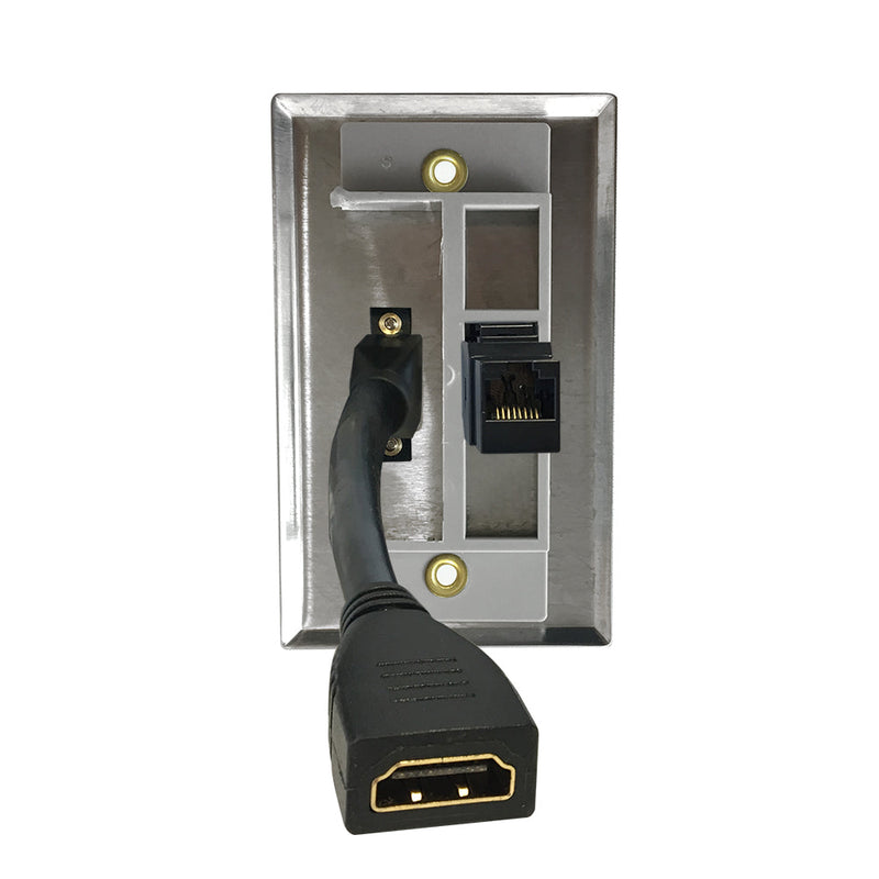 Single Gang SS Wall Plate Kit HDMI, 1x CAT6