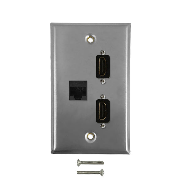 Single Gang SS Wall Plate Kit 2x HDMI, 1x CAT6